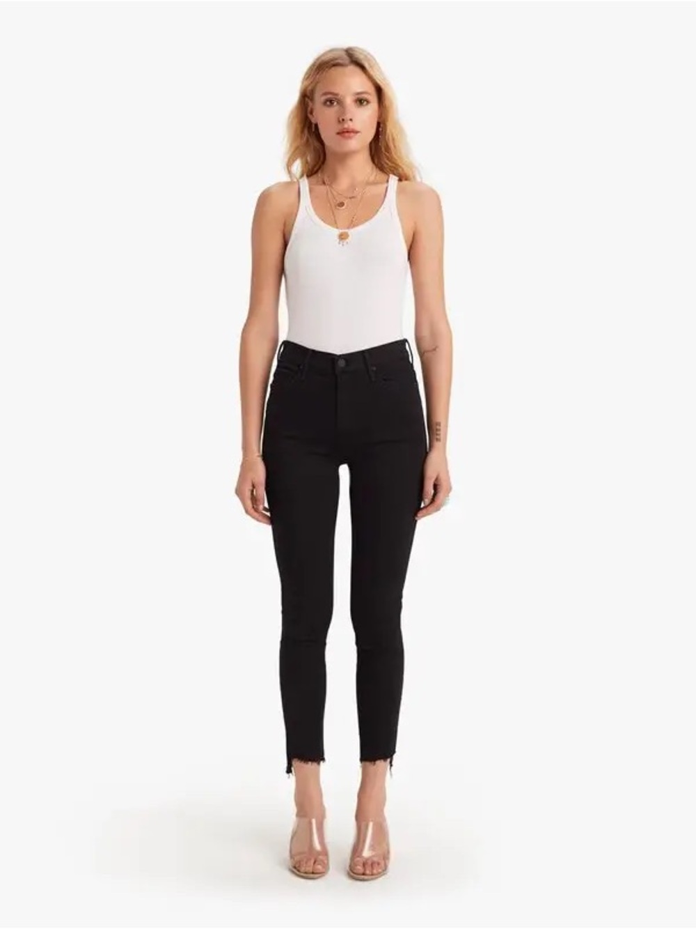 Mother The Stunner Zip Ankle Step Fray Not Guilty Jeans | Black Fade | 28